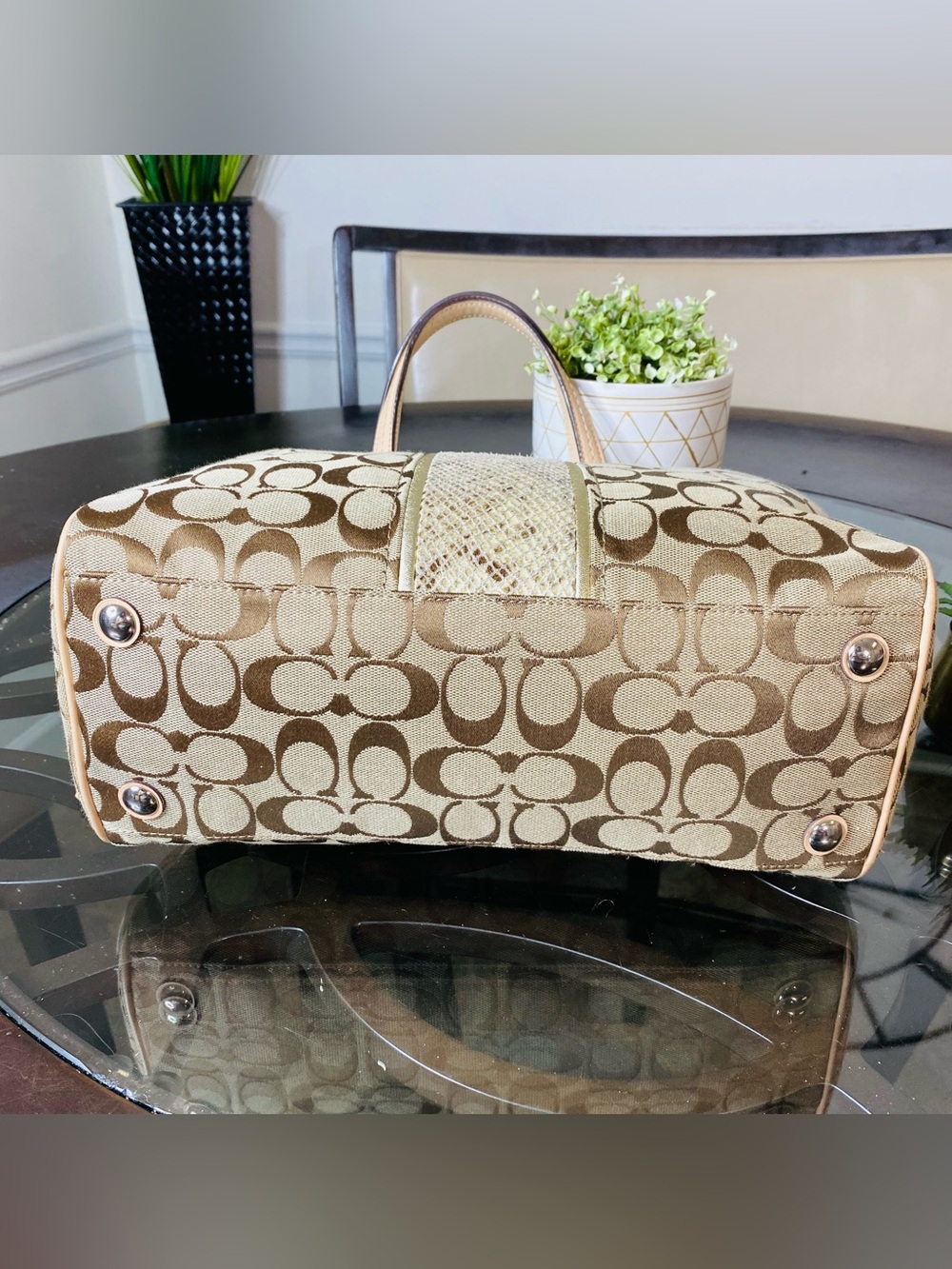 COACH Signature Khaki Jacquard Python Stripe Satchel Handbag F24884 - Picture 5 of 13